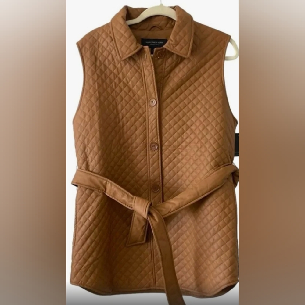 NWT Marc New York Vegan Leather Quilter Vest Size Small quilted camel tan